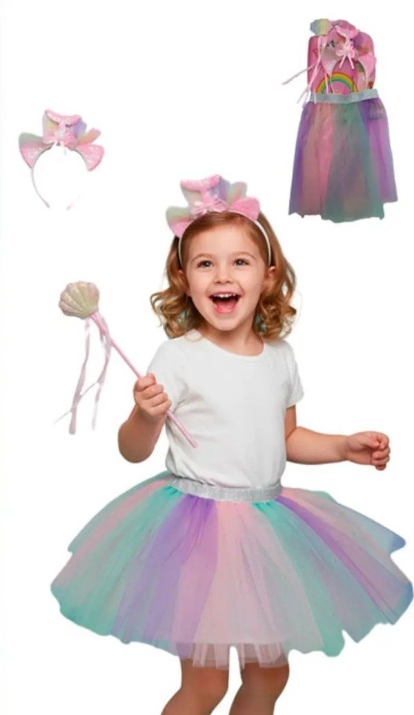 Producto - Set Disfraz Sirena Vincha + Varita + Tutu Multicolor