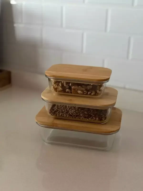 Producto - CONTENEDOR TIPO TUPPER RECTANGULAR POR UNIDAD VIDRIO TAPA BAMBU