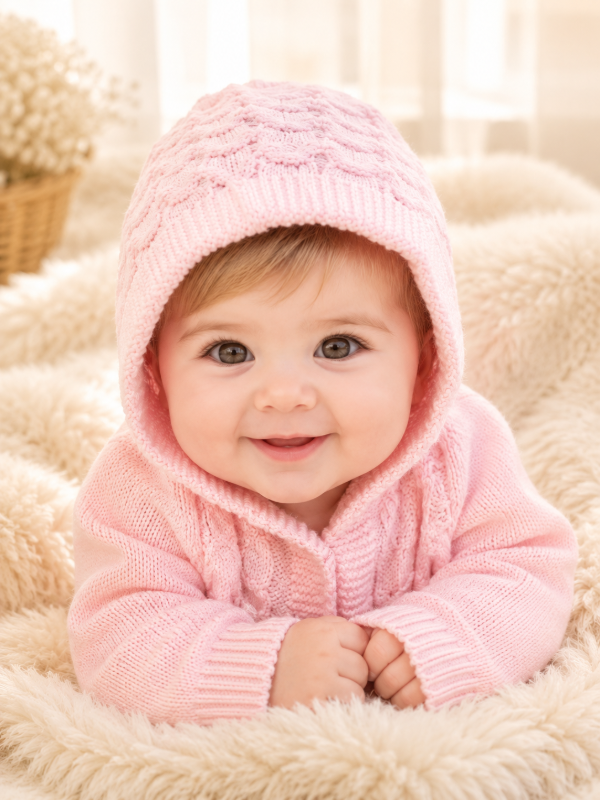 Producto - SACO CON CAPUCHA ROSA BEBE