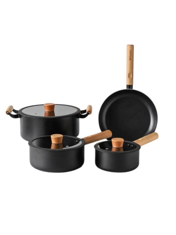 Producto - 100786 Batería de Cocina Noble 7 piezas Negro c/Mango de Madera - 0