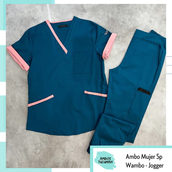Producto - Ambo Jogger Petroleo detalle Rosa Spandex SuperFit