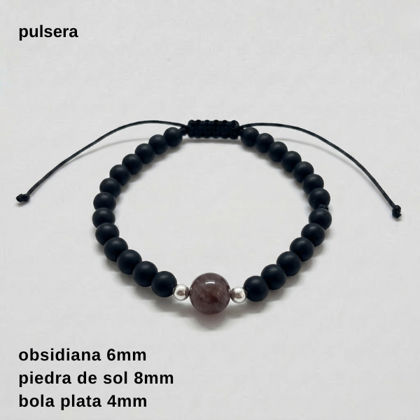 Producto - PULS.HOMB.FP - Pulsera regulable Obsidiana 6mm, piedra de sol  (DÓLAR)
