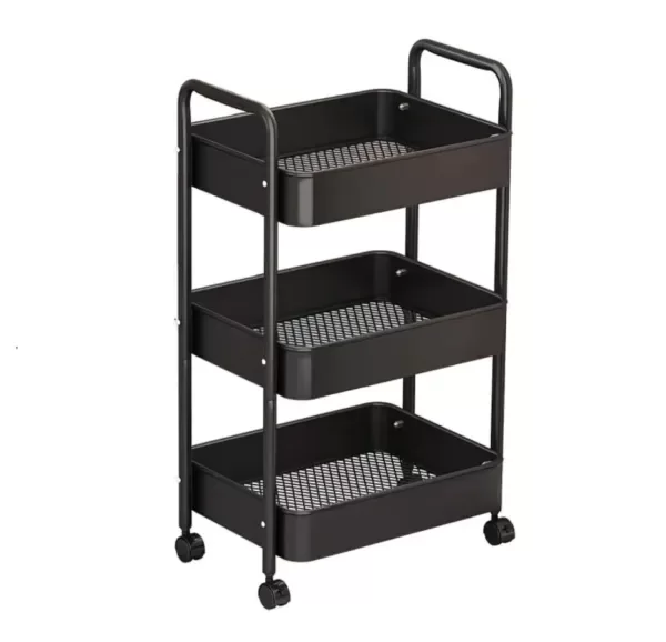 Producto - Carrito Organizador Auxiliar Multiuso de Metal - 3 niveles ( Rosa y Negro)