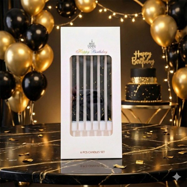 Producto - Vela Negra con manchas en dorado x 6