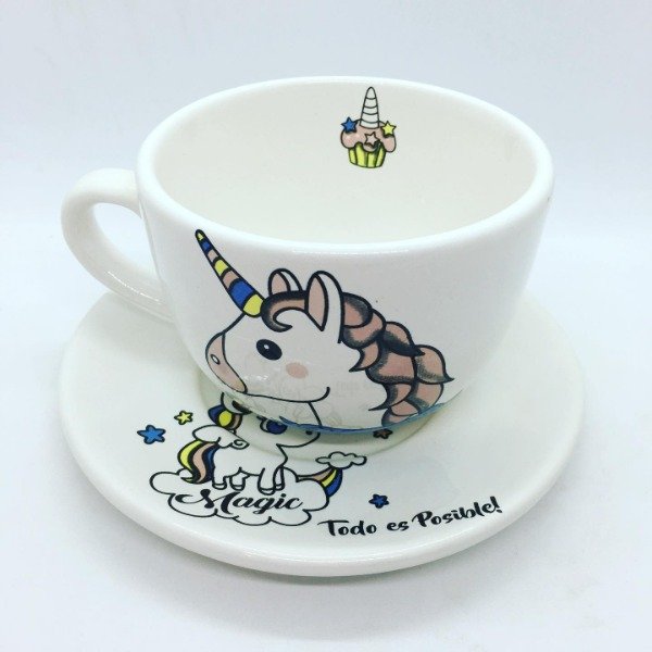 Producto - SET PLATO REDONDO + TAZON UNICORNIO