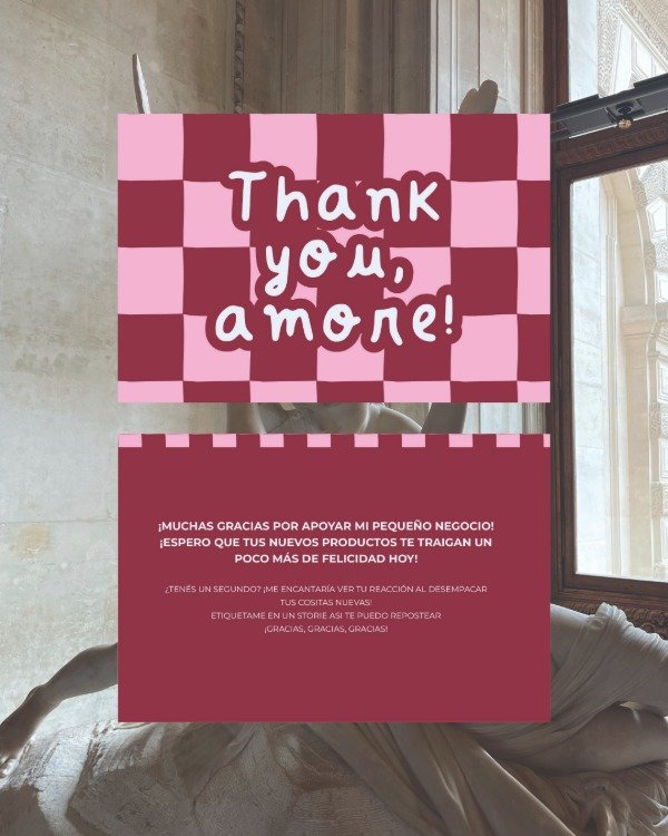 Producto - Tarjetón Lovely, "Thank you amore" por 20 unidades