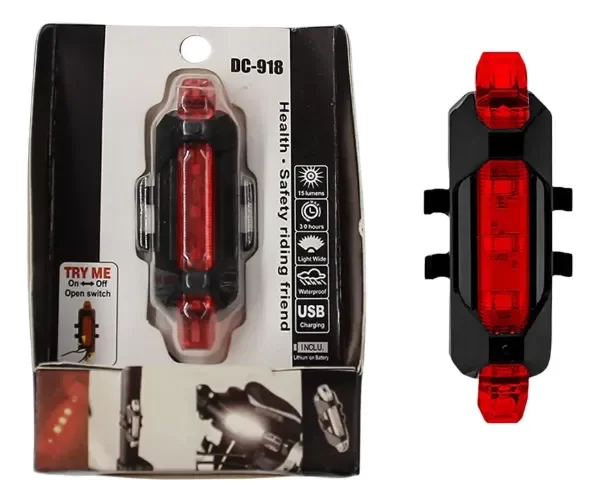 Producto - LUZ BICICLETA LED RECARGABLE USB CICLISMO TRASERA ROJO
