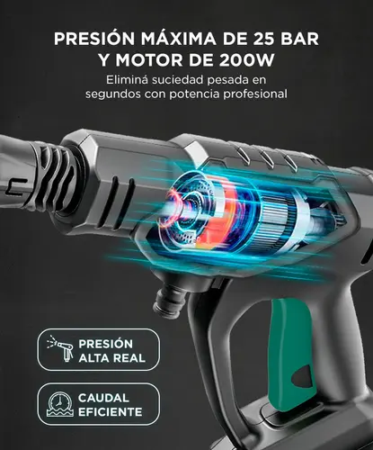 Producto - Pistola Hidrolavadora -200W -20V -25 bar/362 PSI -IPX5 -Alta Presion -Portatil - - 2