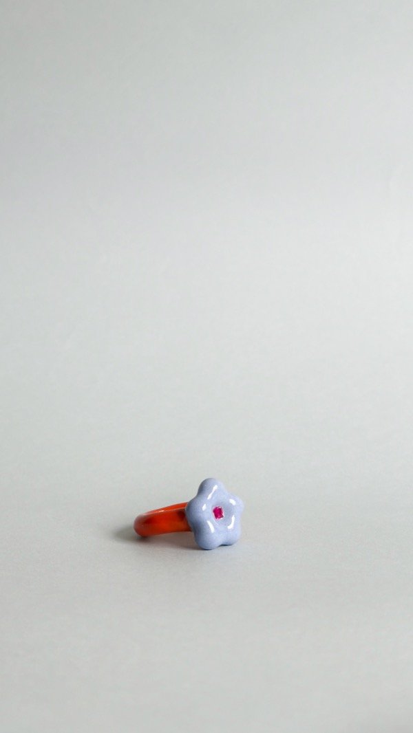 Producto - Anillo flor celeste y naranja 1 - 2