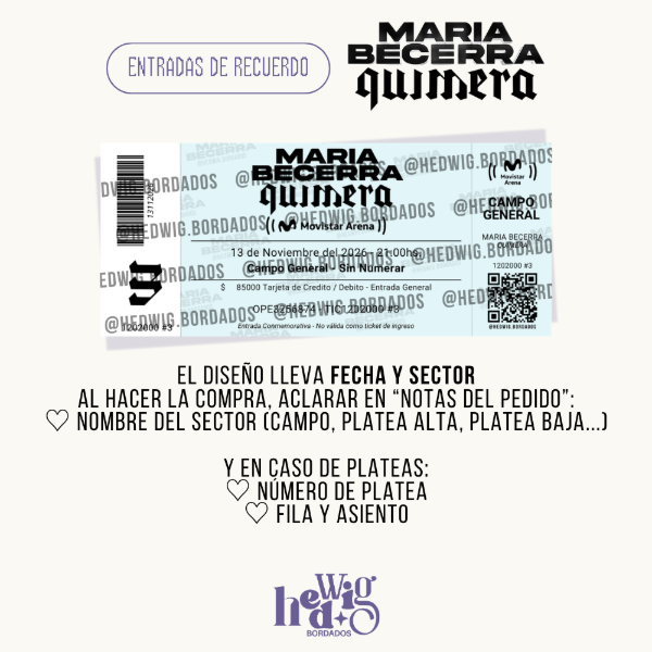 Producto - Entradas de recuerdo 14x6 SIMIL REALES - MARIA BECERRA Quimera Movistar