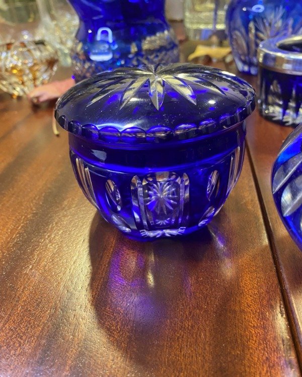 Producto - Cajita/ Alhajero De Cristal Tallado Azul