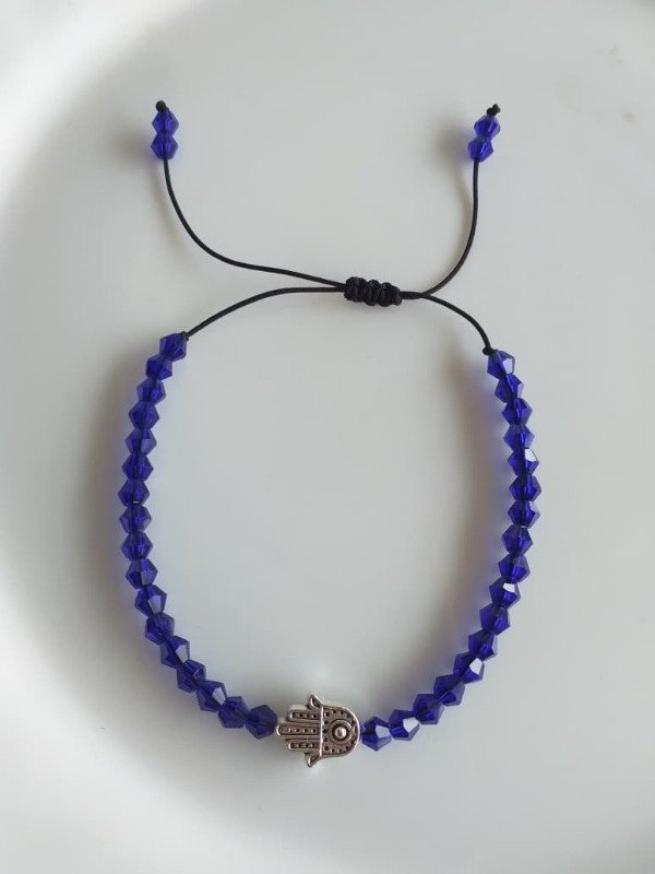 Producto - AQP0146 Pulsera Hilo Cristal Azul  Dije Mano Ajustable