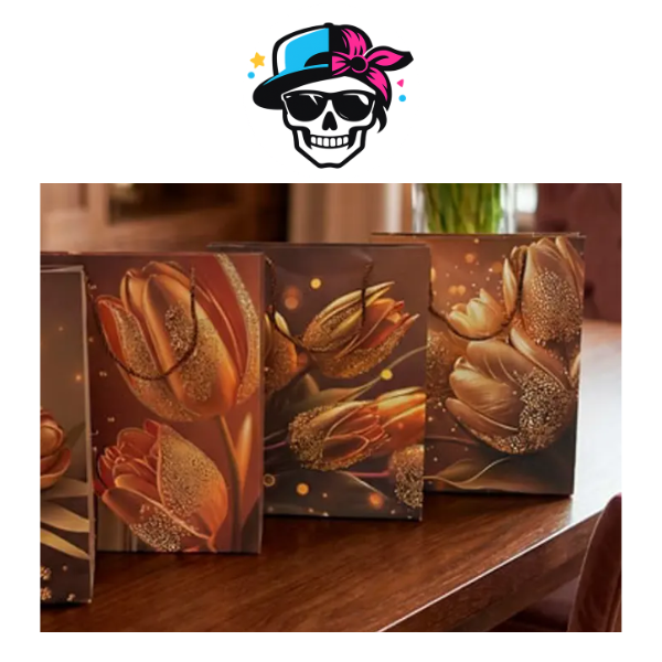 Producto - BOLSA DE REGALO CARTON TULIPANES STAMPING DORADO