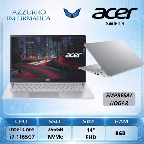 Producto - Notebook Acer 14" FHD, Intel Core i7-1165G7 8GB, 256GB NVMe SSD, Iris Xe