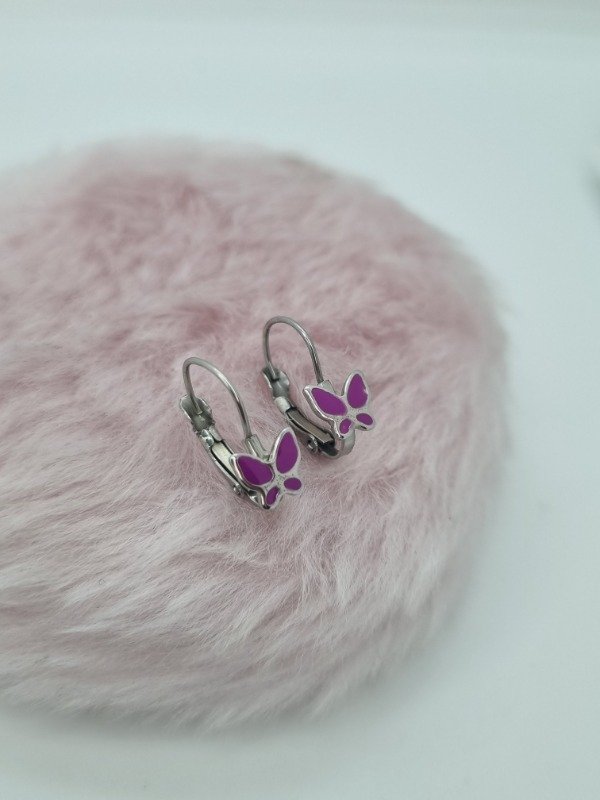 Producto - Aros acero quirurgico argollita colgante aplique mariposa esmaltada