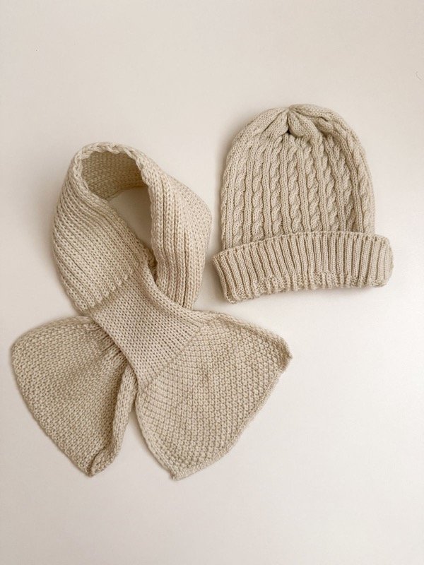Producto - Gorrito espiga + bufanda natural
