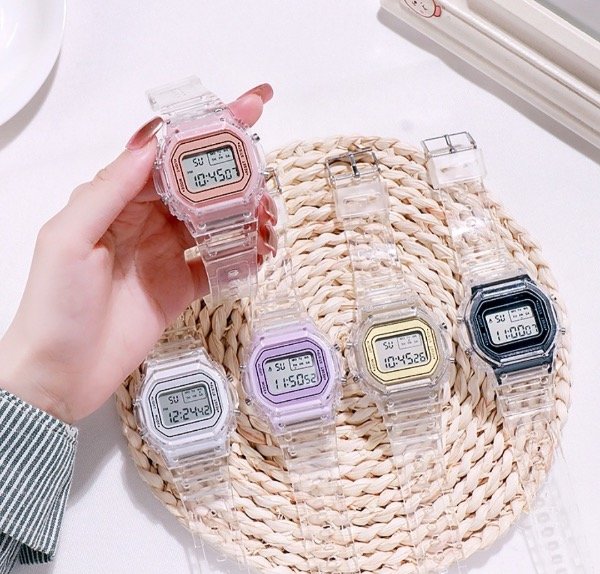 Producto - Reloj malla transparente colores