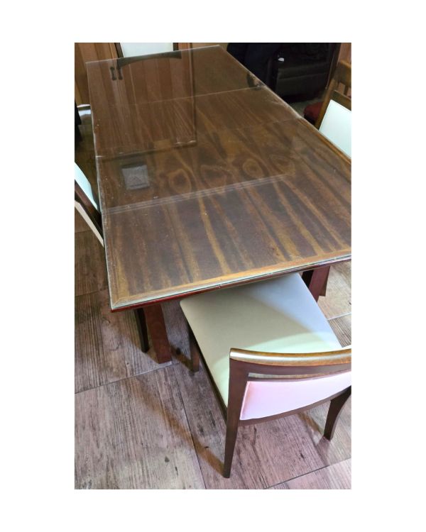 Producto - Mesa de madera extensible con vidrio protector  / 160 a 198x87