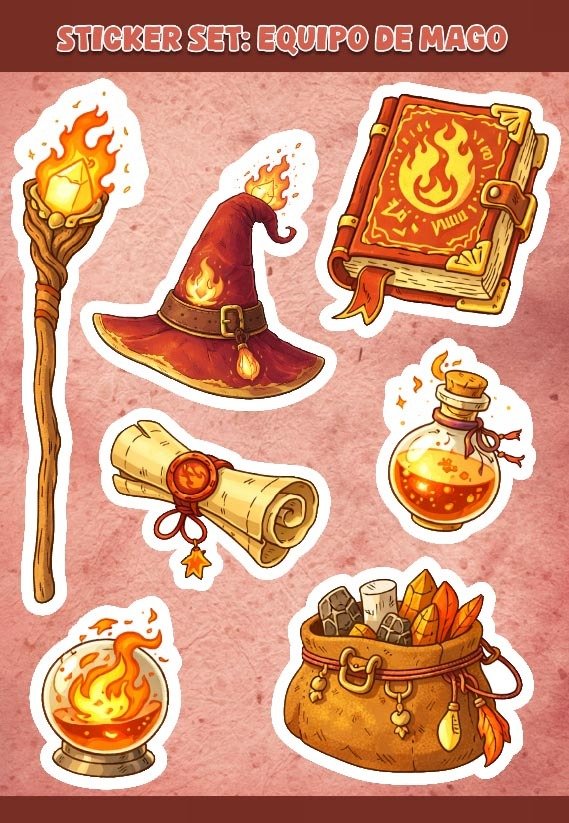 Producto - Sticker Set - Equipo de Mago Fuego