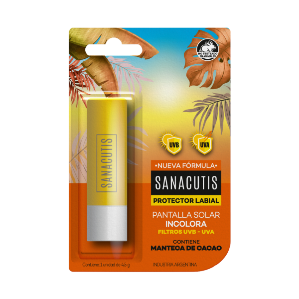 Producto - SANACUTIS PROTECTOR LABIAL SOLAR 4,5g C/FILTROS UBV-UVA INCOLORO (964)