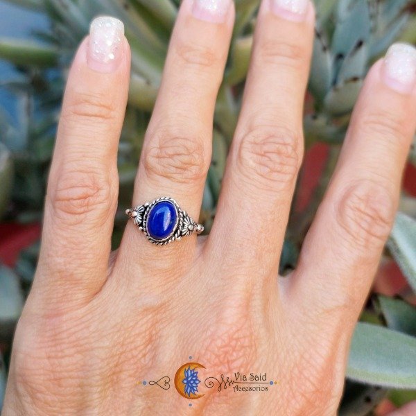 Producto - Anillo Hindú "Vanha" - Lapislázuli (Piedra 7 x 9 mm) / Talle: 17 mm