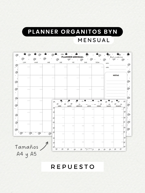 Producto - Planner mensual organitos byn repuesto