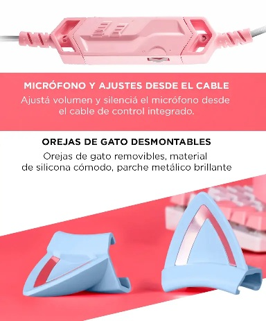 Producto - Auricular c/microfono -acolchados -gamer -3.5mm + usb -diseño de orejas De Gato - 3