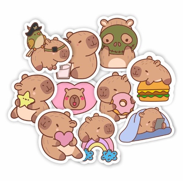 Producto - Pack Capibaras - 10 stickers 6 cm
