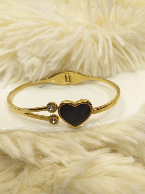 Producto - Esclava Cierre Italiano Corazón Negro Dorado