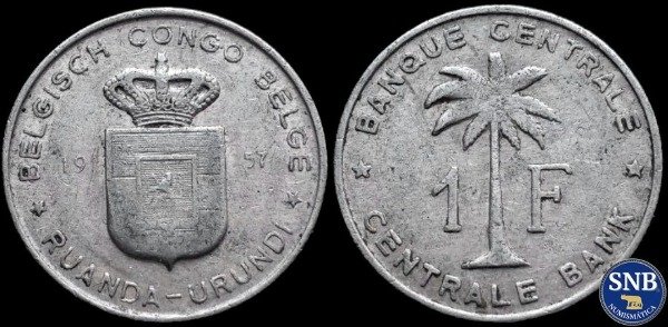 Producto - Congo Belga y Ruanda-Urundi - 1 Franco (1957) KM #4 [VF-]