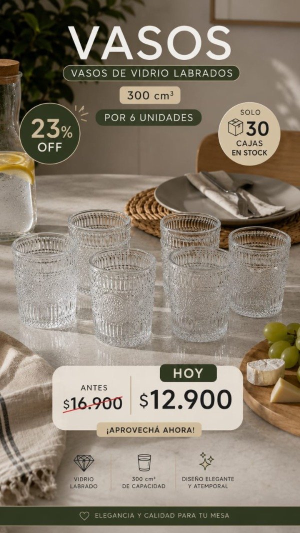 Producto - Vaso Vidrio Labrado 300Cc. x6