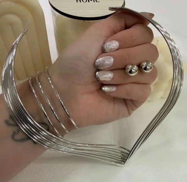 Producto - Set modelo V acero blanco - chocker, esclava y aros