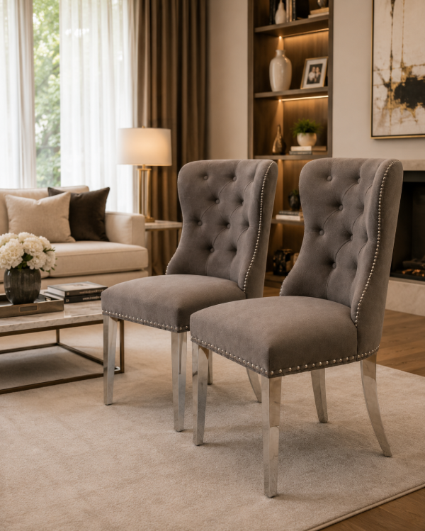 Producto - SILLA CAPITONE CON PATAS METALICAS DE PANA PREMIUM