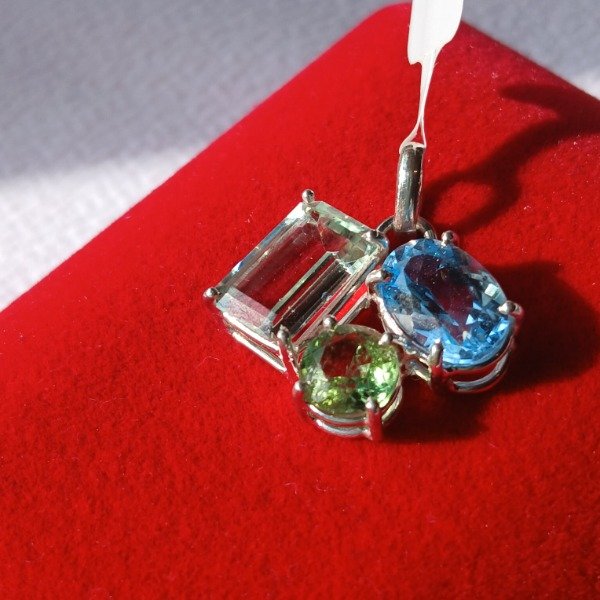Producto - Dije Brisa Plata 925 Topacio Sky Blue, Aguamarina y Turmalina Verde (sin cadena) - 12