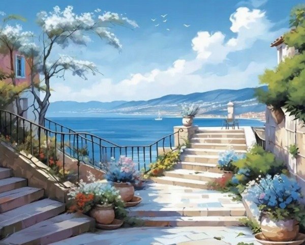 Producto - DIAMOND PAINTING 30X30 ESCALERAS AL MAR