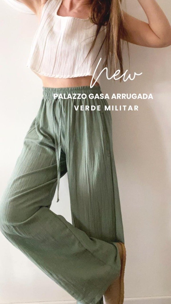 Producto - Palazzo de Gasa Arrugada Verde Militar