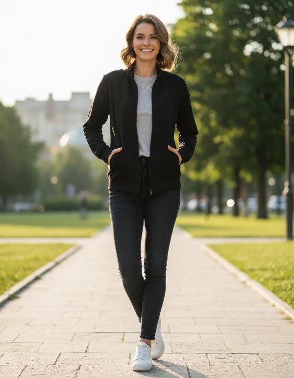 Producto - Campera Legneon con cierre al tono y bolsillos delanteros. Talle Especial