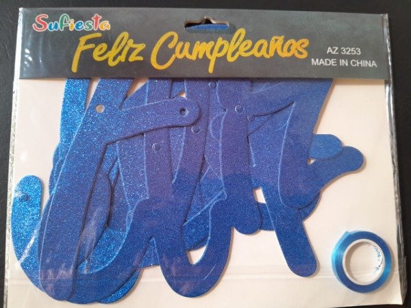 Producto - Letras Feliz cumpleaños azul con gibré