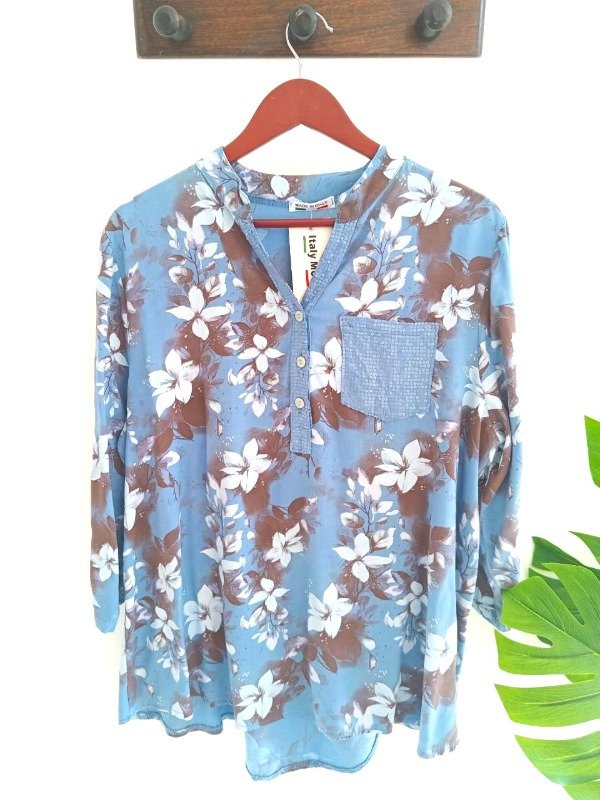 Producto - Blusa c/carterita y bolsillo c/lentejuelas azulino con marron