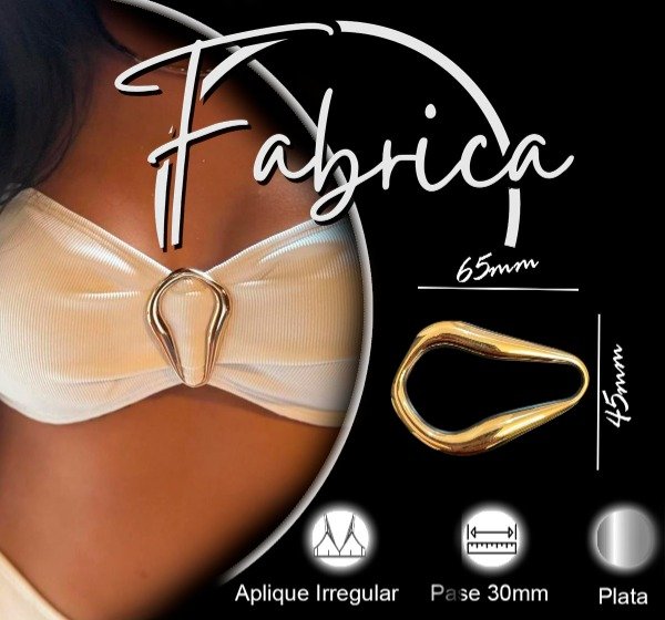Producto - Herraje aplique irregular. Pase: 30mm (1 unidad). Niquel/ plateado