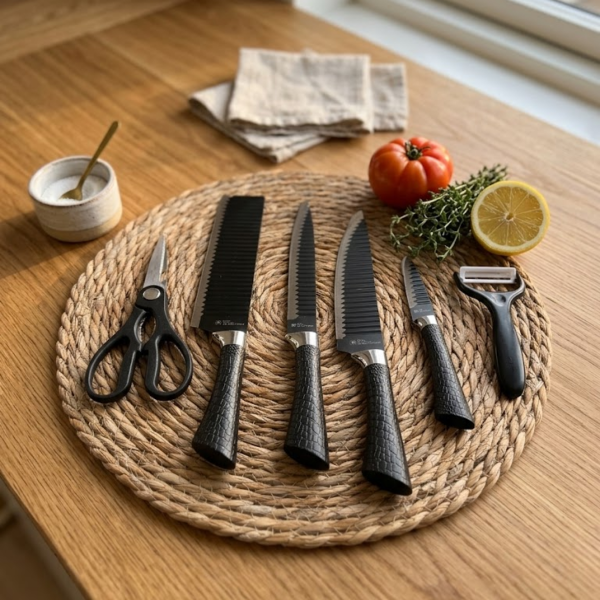 Producto - Juego Set De Cuchillos De Cocina Profesionales Acero Inoxidable Negro - 0