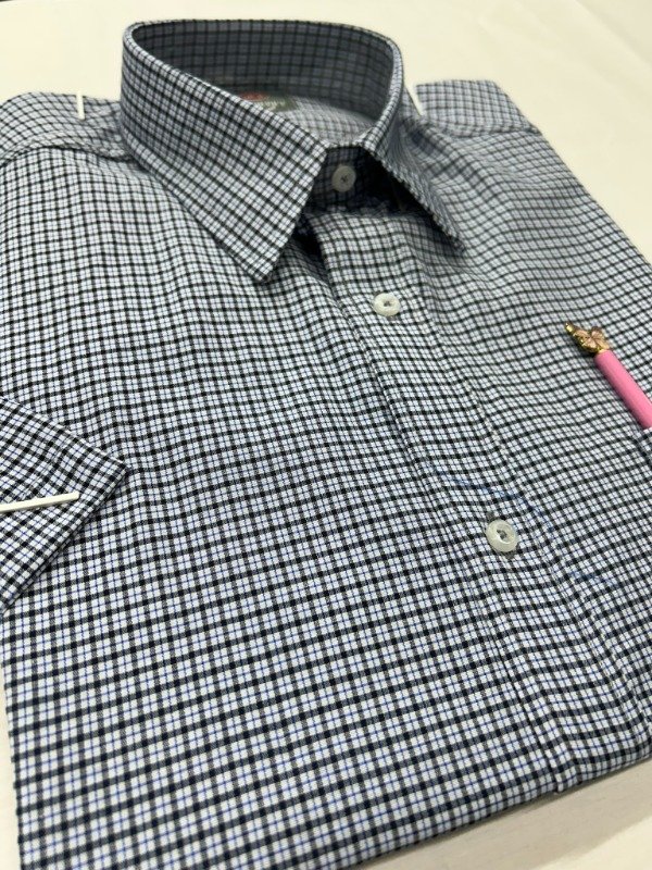 Producto - Camisa Manga Corta de Cuadros mini Negro con azul oscuro