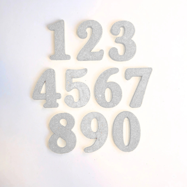 Producto - Cake topper número con brillo de goma eva color blanco