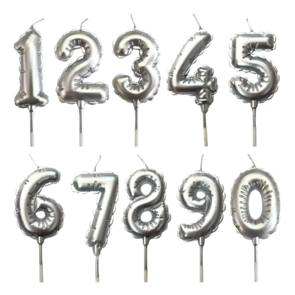 Producto - Vela número globito plata x1