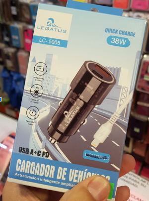 Producto - Cargador para auto de 38w LEGATUS Carga Rápida  TIPO C + Cable TIPO C