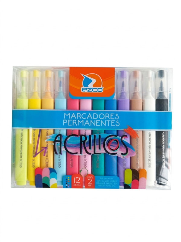 Producto - Set de 12 Marcadores Acrílicos Ezco - Punta 2 mm