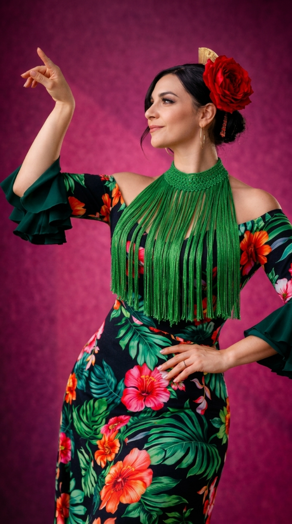 Producto - Collar De Flecos De Seda Recto Verde