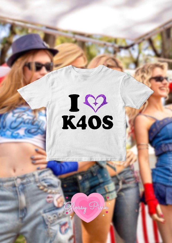 Producto - Baby Tee I Love K4OS - VINILO TEXTIL GLITTER