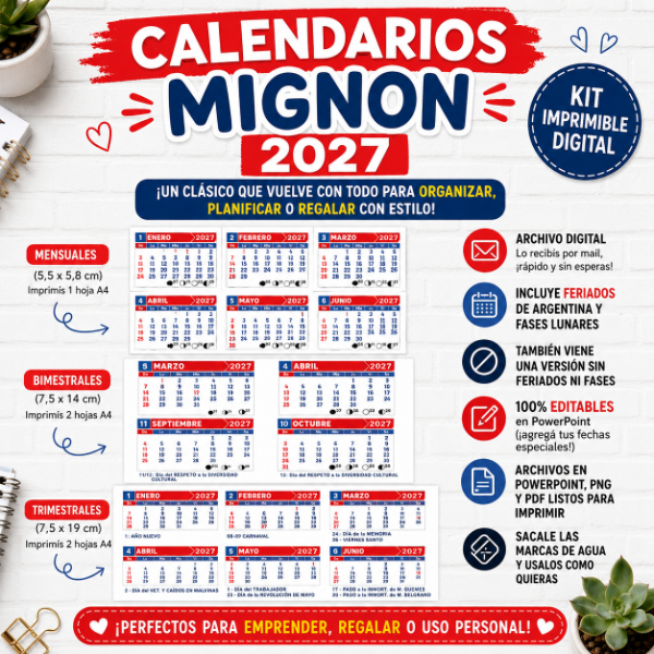Producto - NUEVO KIT CALENDARIOS MINGON 2027