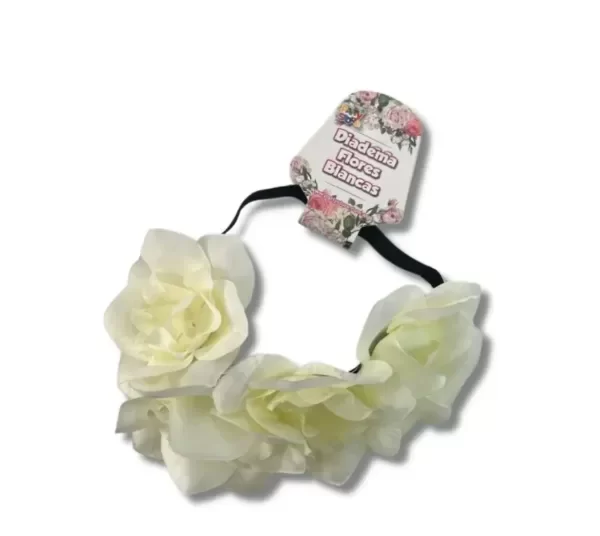 Producto - Vincha 4 flores de tela blanca
